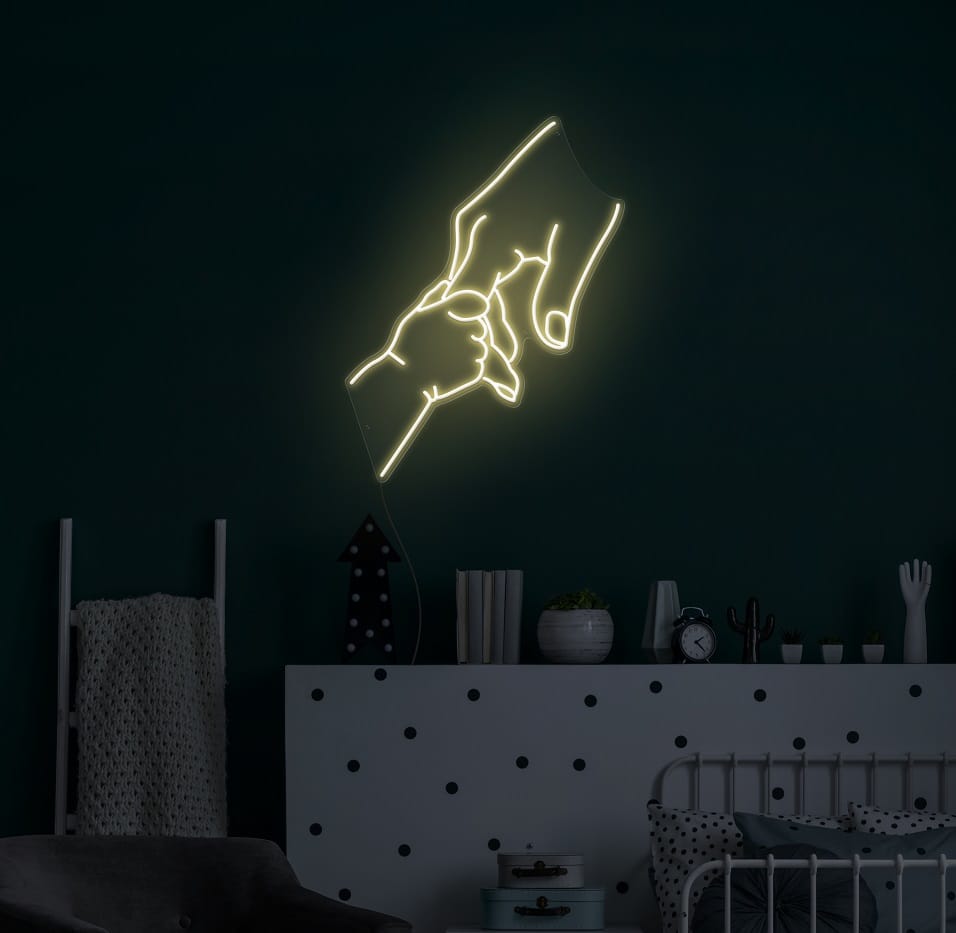 Holding Hands Neon Sign - White