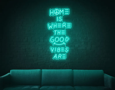 Home Is Where The Good Vibes Are LED Neon Sign - 37inch x 18inchTurquoise