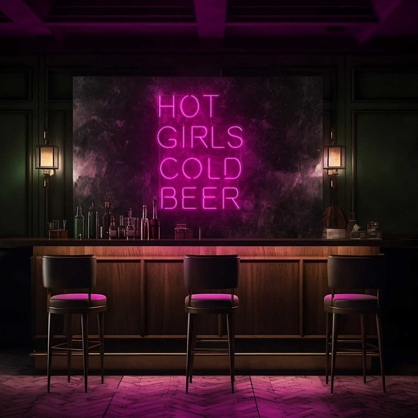 Hot Girls Cold Beer LED Neon Sign - 20" W x 26" HDark Blue
