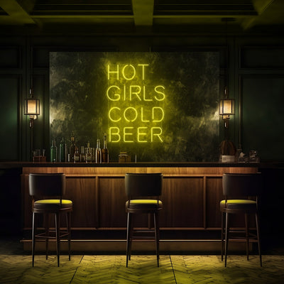 Hot Girls Cold Beer LED Neon Sign - 20" W x 26" HYellow