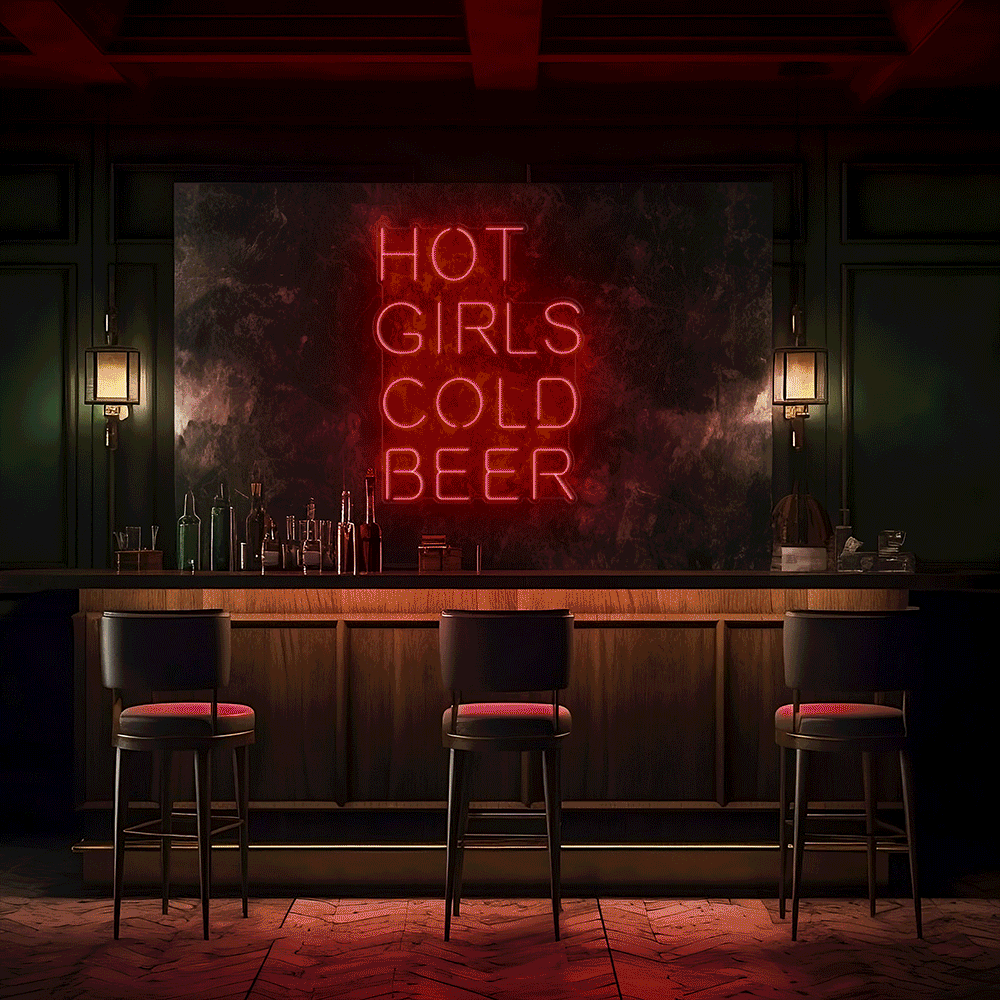 Hot Girls Cold Beer LED Neon Sign - 20" W x 26" HColor-Changing RGB
