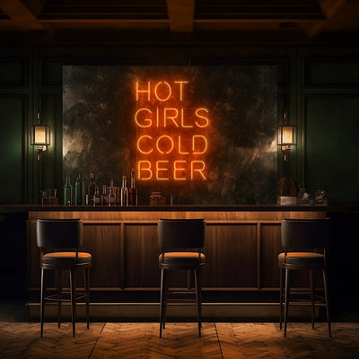 Hot Girls Cold Beer LED Neon Sign - 20" W x 26" HDark Orange