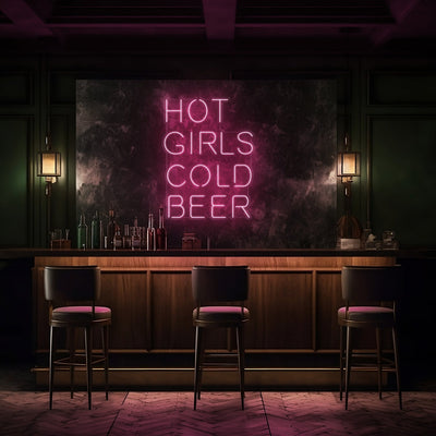 Hot Girls Cold Beer LED Neon Sign - 20" W x 26" HGolden Yellow