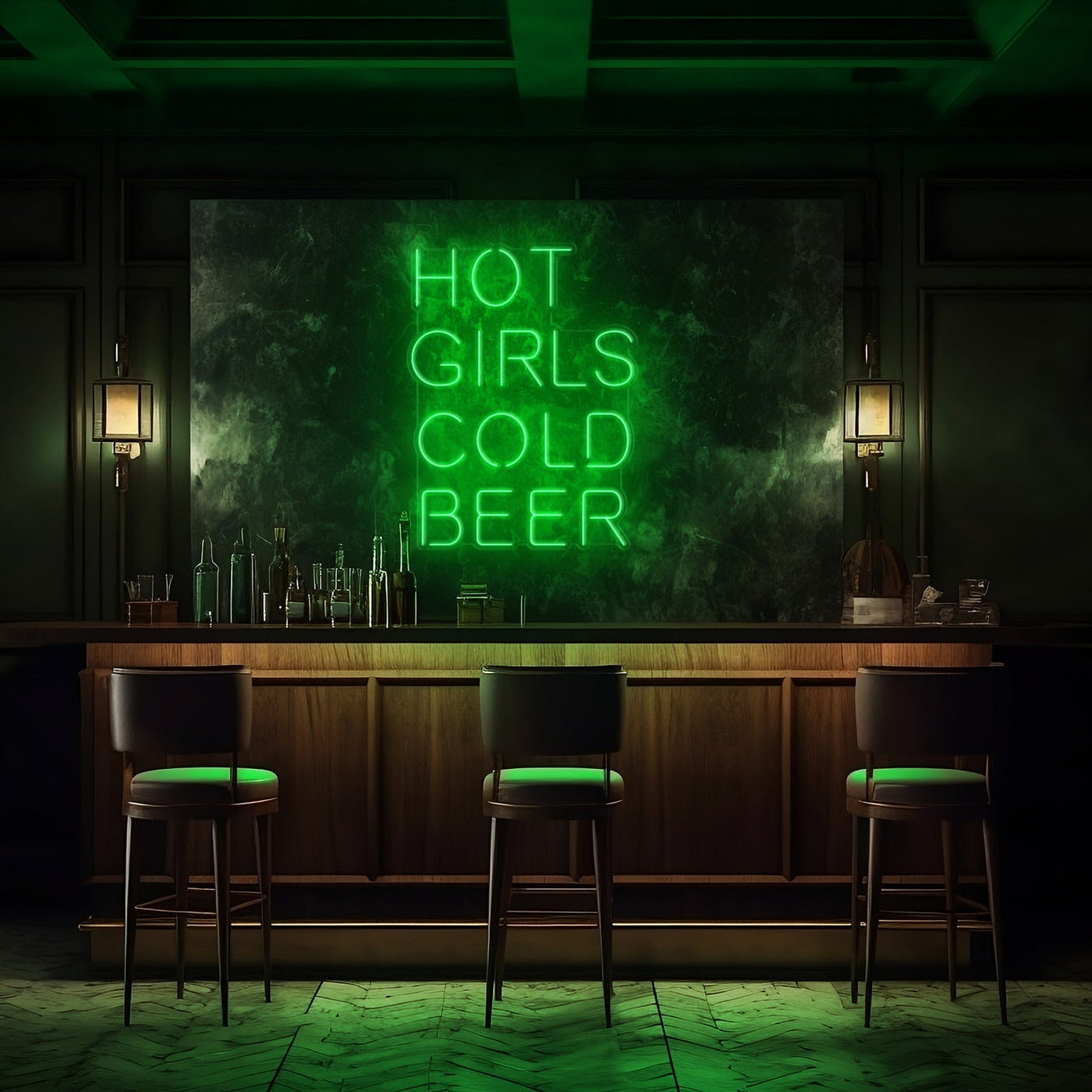 Hot Girls Cold Beer LED Neon Sign - 20" W x 26" HGreen