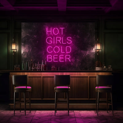 Hot Girls Cold Beer LED Neon Sign - 20" W x 26" HHot Pink