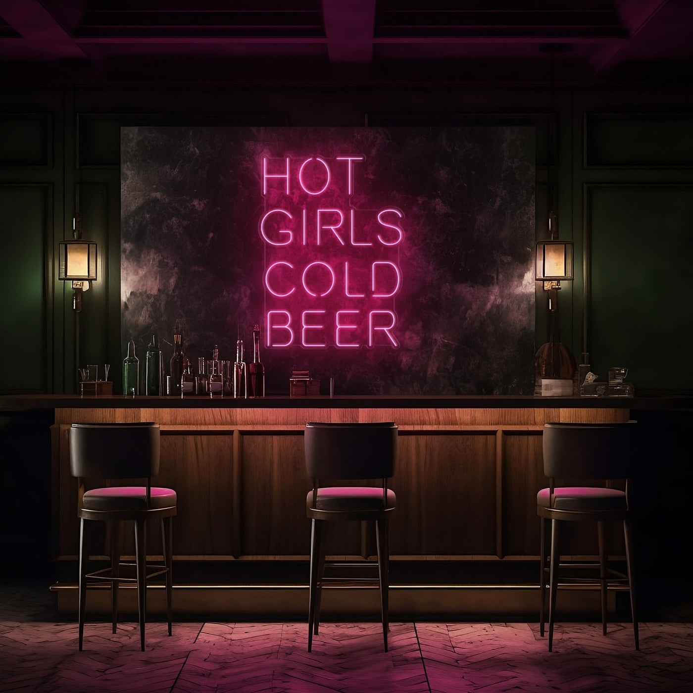 Hot Girls Cold Beer LED Neon Sign - 20" W x 26" HLight Pink