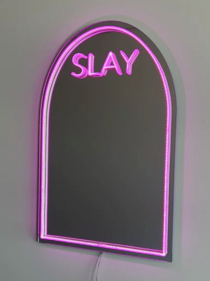 KYLIE MIRROR - SLAY BF22 - Hot Pink LEDSilver Acrylic Backing