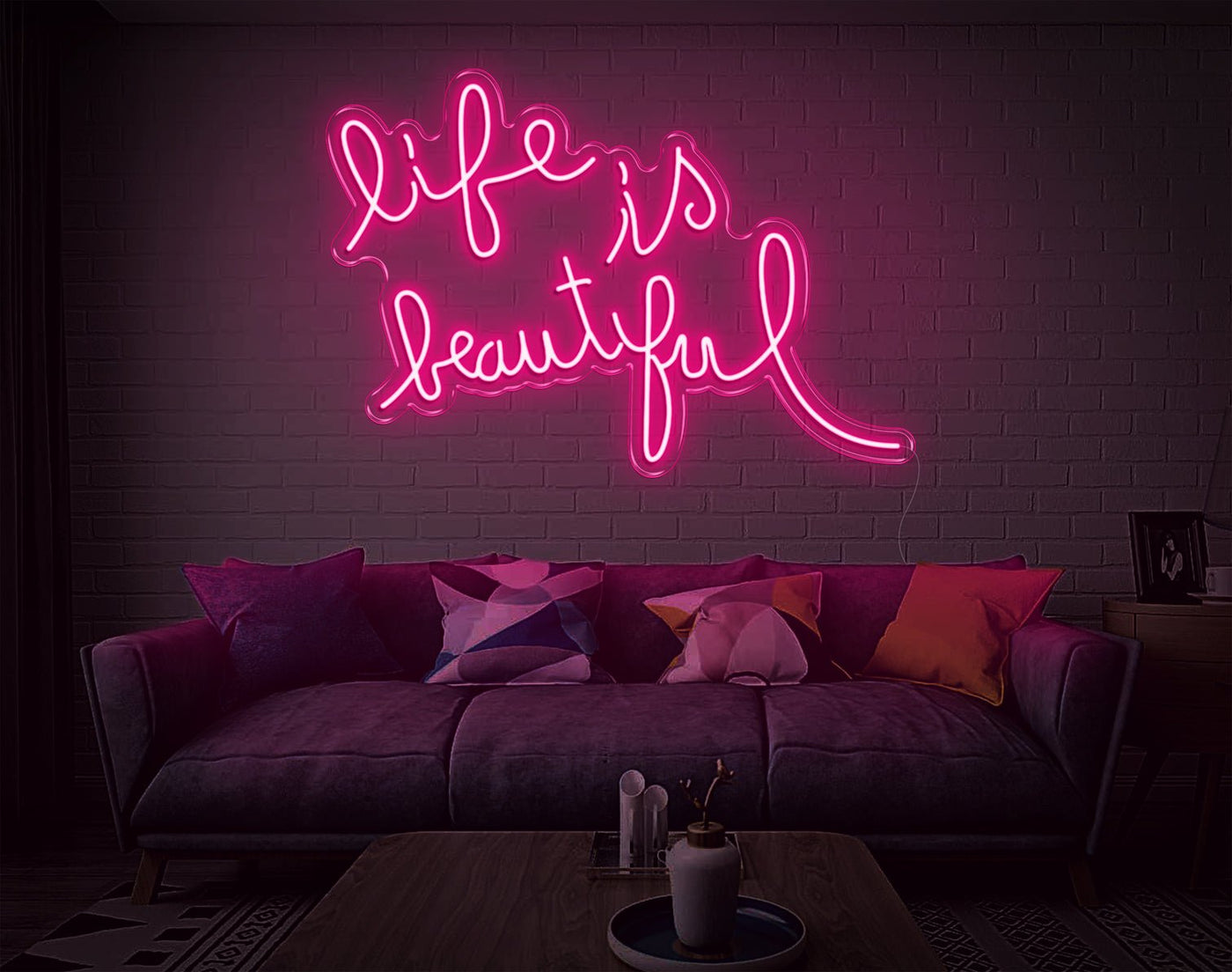 Life Is Beautiful LED Neon Sign - 20inch x 30inchHot Pink