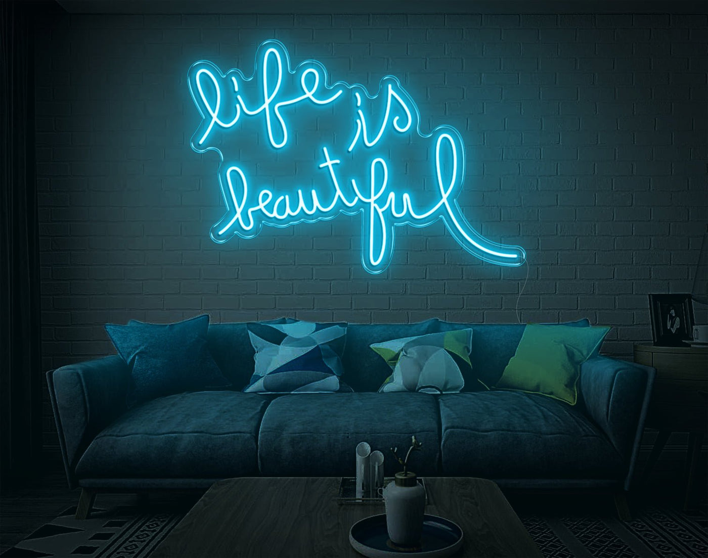 Life Is Beautiful LED Neon Sign - 20inch x 30inchLight Blue