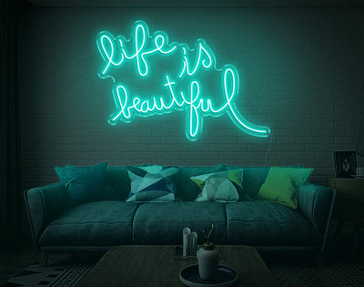 Life Is Beautiful LED Neon Sign - 20inch x 30inchTurquoise