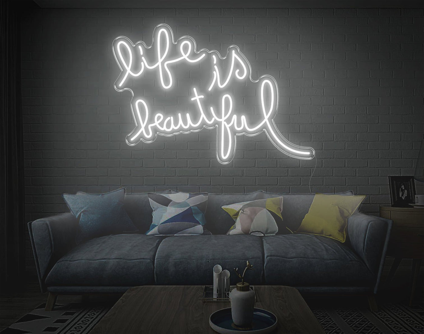 Life Is Beautiful LED Neon Sign - 20inch x 30inchWhite