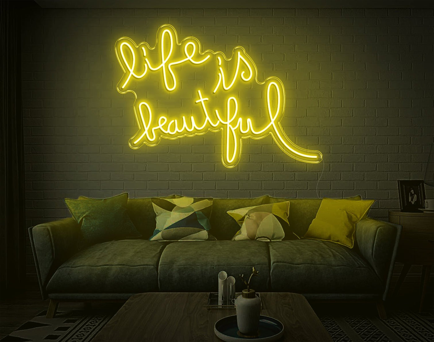 Life Is Beautiful LED Neon Sign - 20inch x 30inchYellow