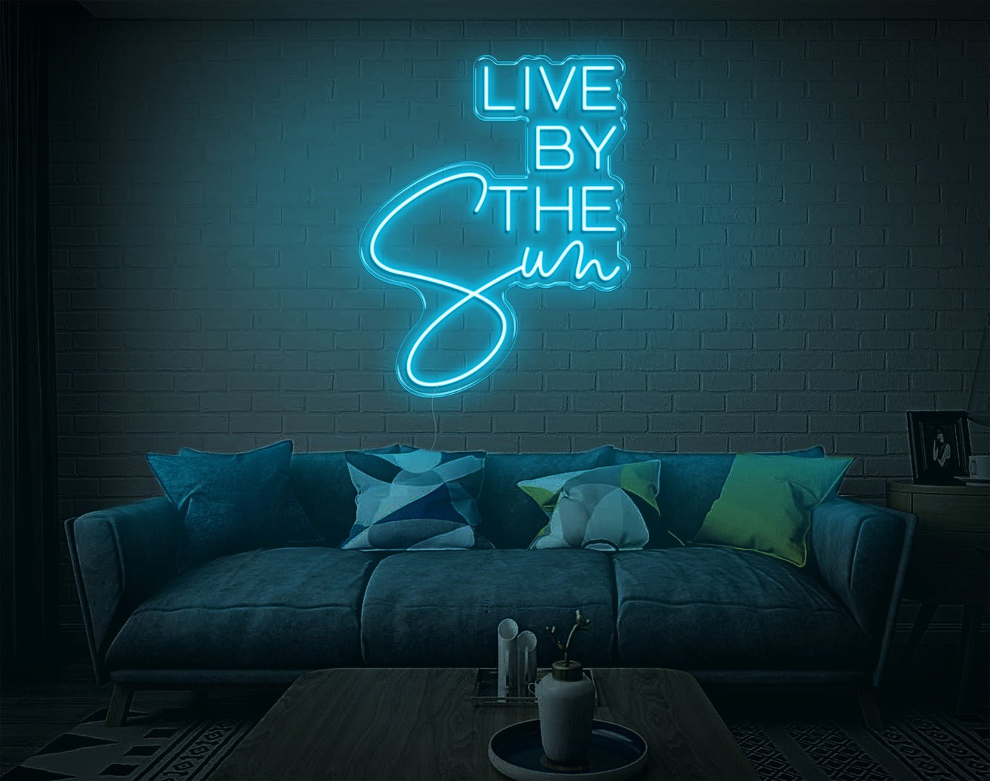 Live By The Sun LED Neon Sign - 26inch x 20inchLight Blue