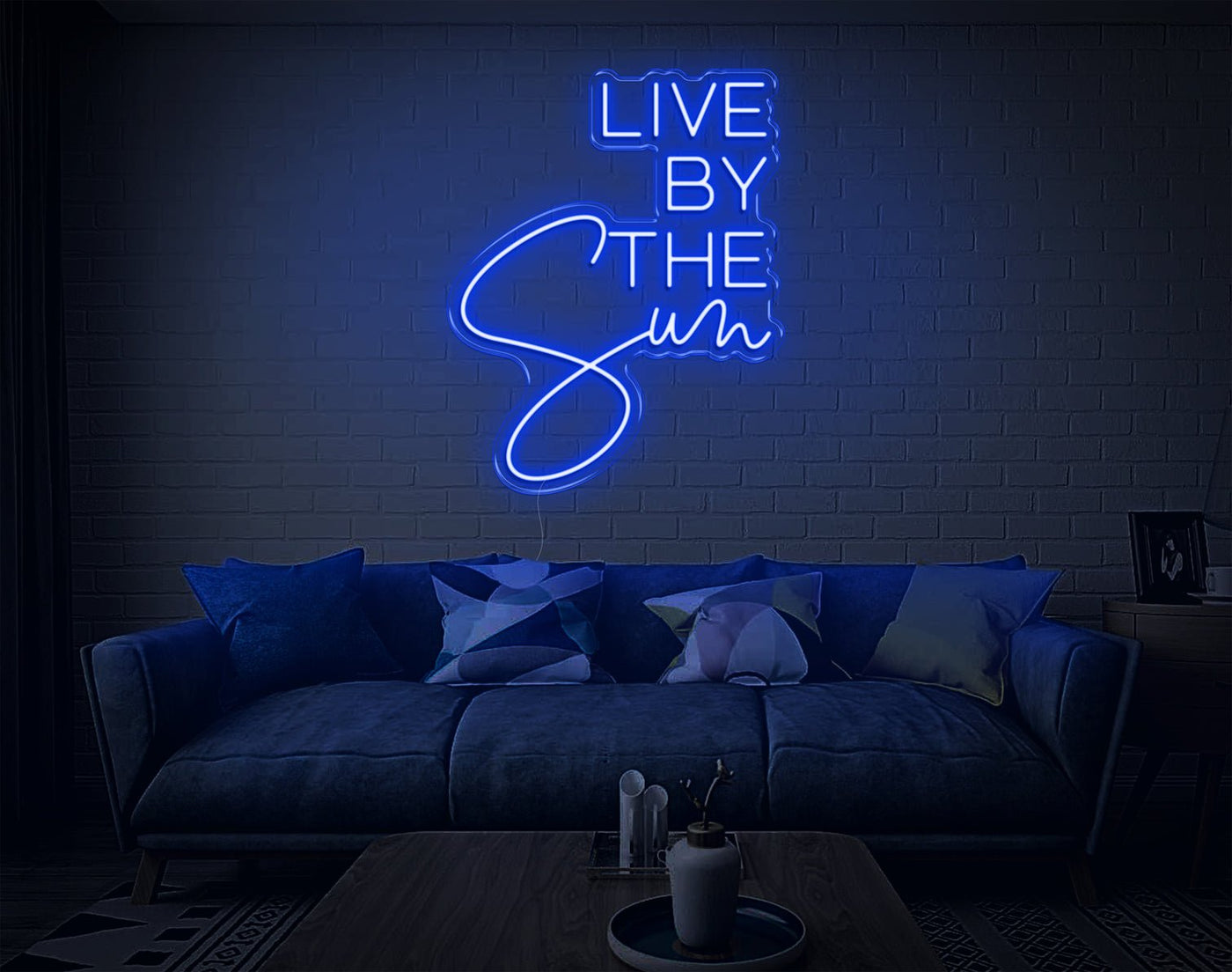 Live By The Sun LED Neon Sign - 26inch x 20inchBlue