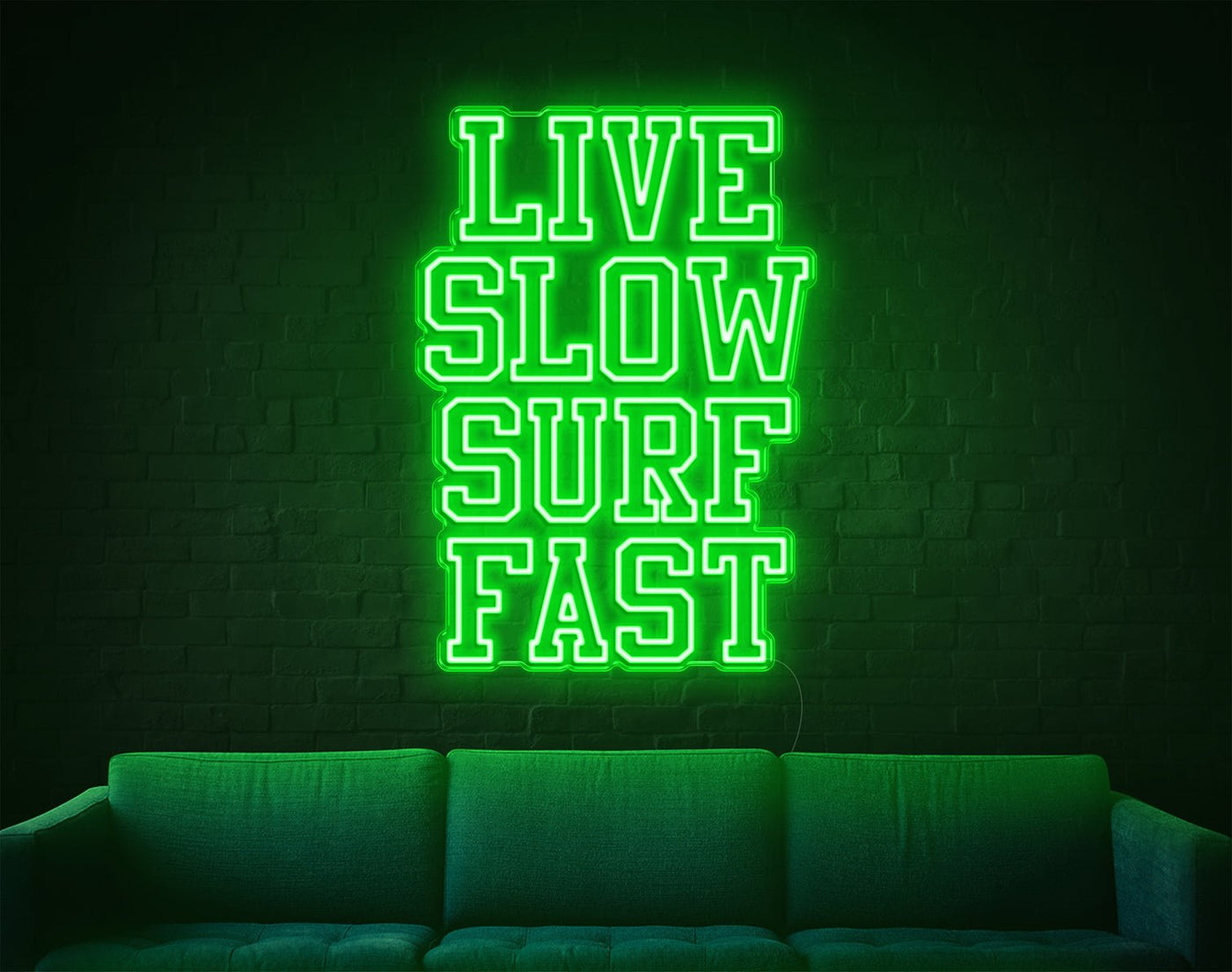Live Slow Surf Fast LED Neon Sign - 27inch x 19inchGreen