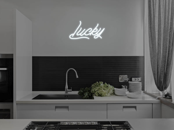 Lucky LED Neon Sign - White