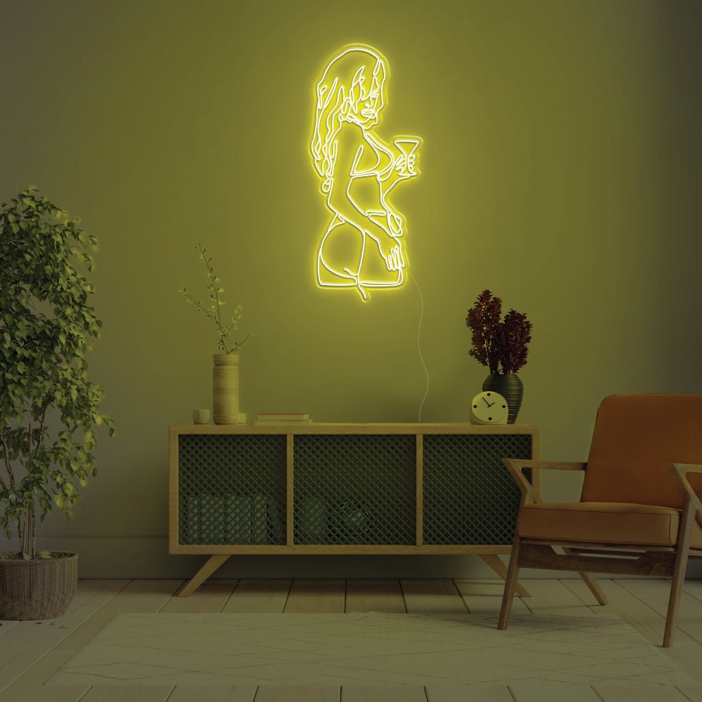 Martini Girl LED Neon Sign - 20inch x 44inchYellow
