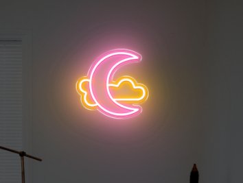 Mini Moon LED neon sign - 20inch x 19inchPink moon and yellow cloud