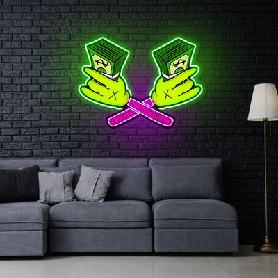 Money Cartoon Neon Sign x Acrylic Artwork - 20”LED Neon x Acrylic Print