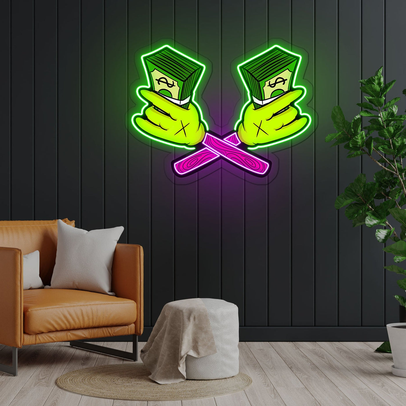 Money Cartoon Neon Sign x Acrylic Artwork - 20”LED Neon x Acrylic Print