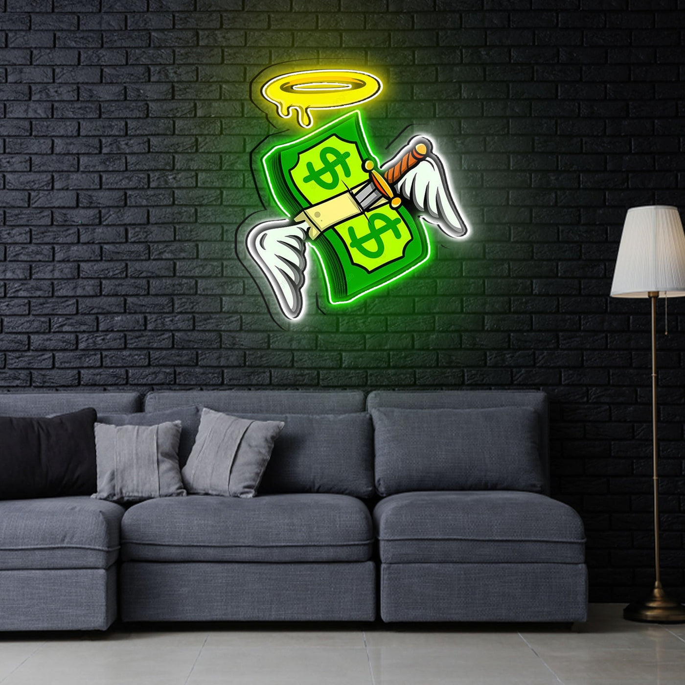 Money Floated Neon Sign x Acrylic Artwork - 2ftLED Neon x Acrylic Print
