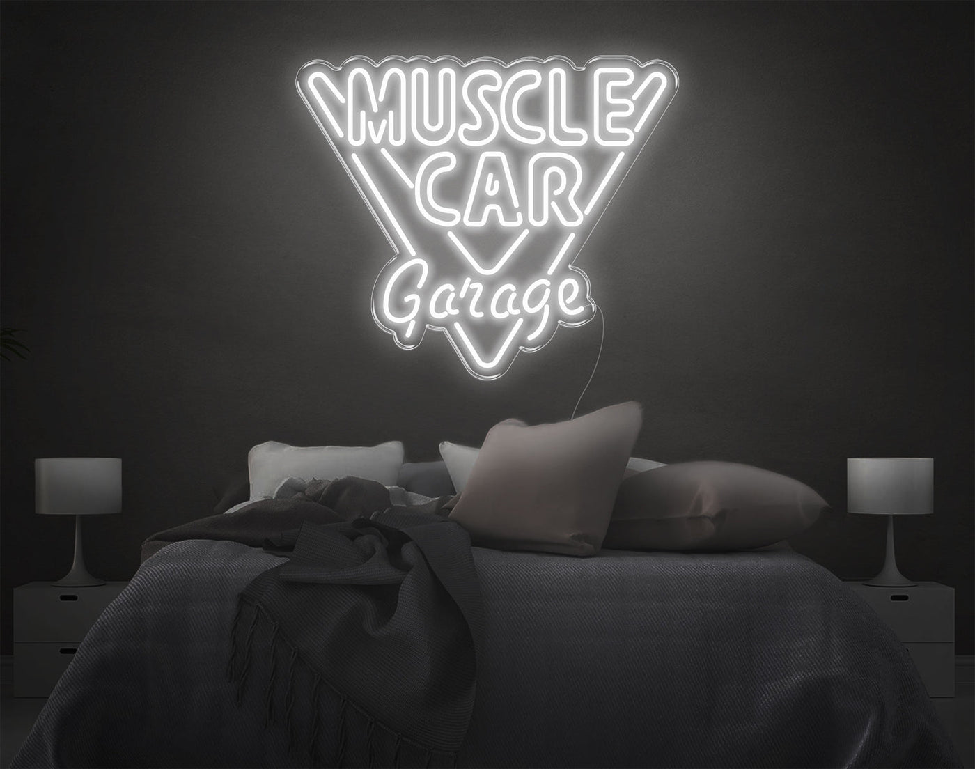 Muscle Car Garage LED Neon Sign - 22inch x 26inchWhite