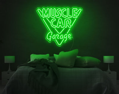 Muscle Car Garage LED Neon Sign - 22inch x 26inchGreen