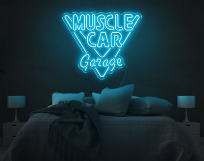 Muscle Car Garage LED Neon Sign - 22inch x 26inchBlue