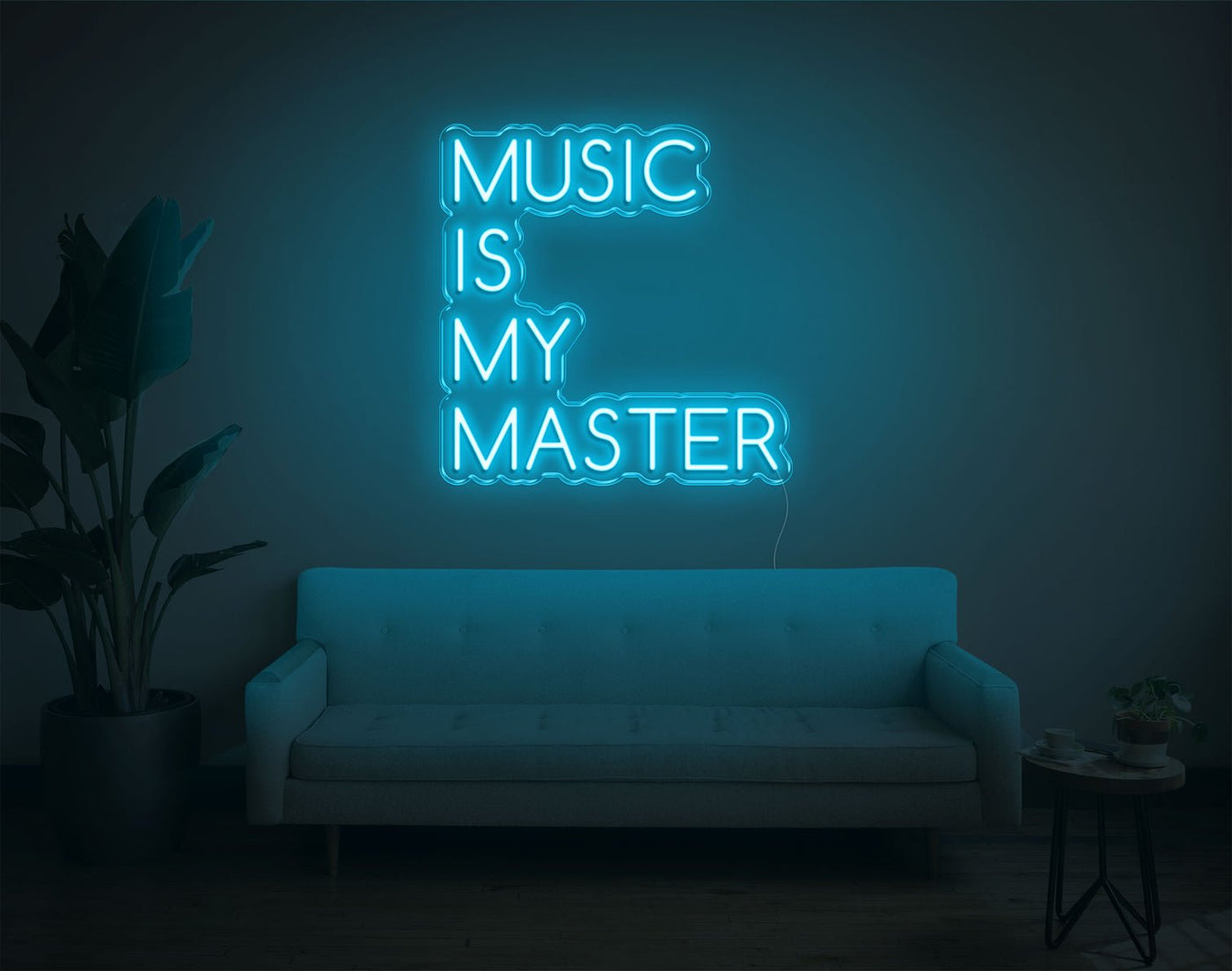 Music Is My Master LED Neon Sign - 20inch x 19inchLight Blue