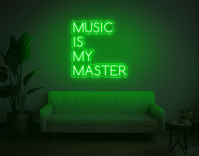 Music Is My Master LED Neon Sign - 20inch x 19inchGreen