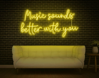 Music Sounds Better With You LED Neon Sign - 23inch x 48inchYellow