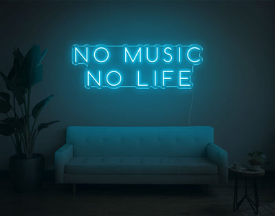No Music No Life LED Neon Sign - 12inch x 34inchLight Blue