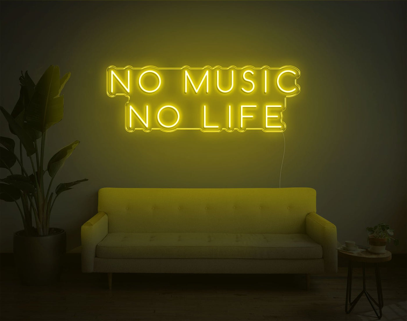 No Music No Life LED Neon Sign - 12inch x 34inchYellow