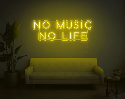 No Music No Life LED Neon Sign - 12inch x 34inchYellow