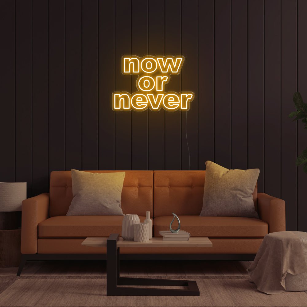 Now Or Never LED Neon Sign - 28inch x 19inchGold