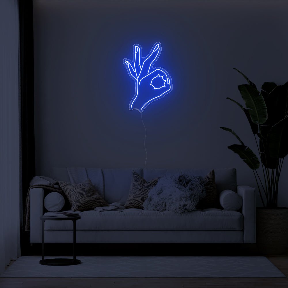 Okay Hand LED Neon Sign - 21inch x 30inchBlue