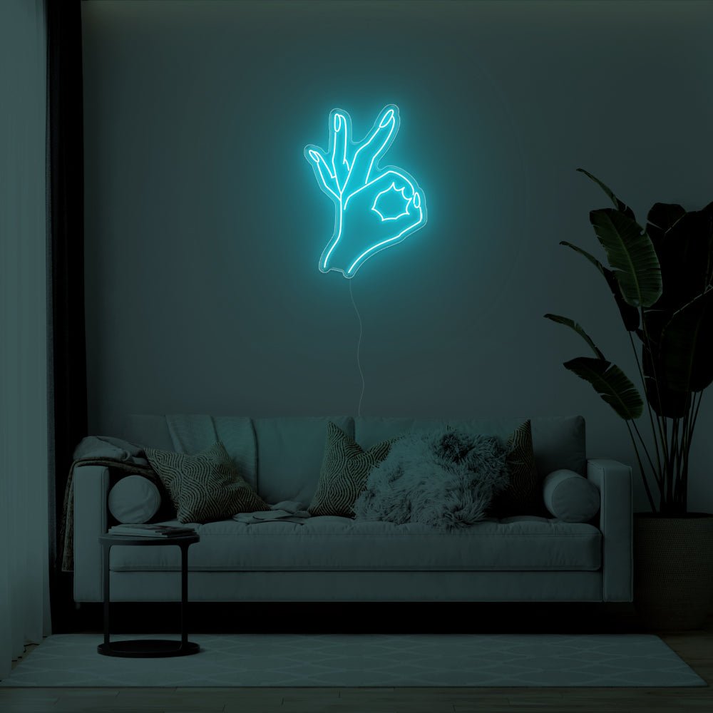 Okay Hand LED Neon Sign - 21inch x 30inchTurquoise