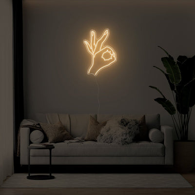 Okay Hand LED Neon Sign - 21inch x 30inchWarm White