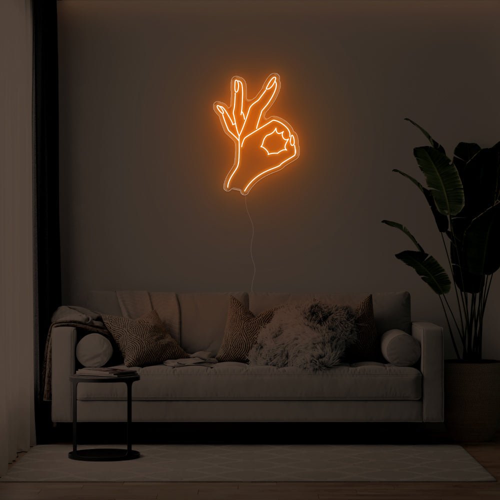 Okay Hand LED Neon Sign - 21inch x 30inchDark Orange