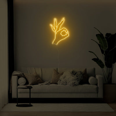 Okay Hand LED Neon Sign - 21inch x 30inchGold