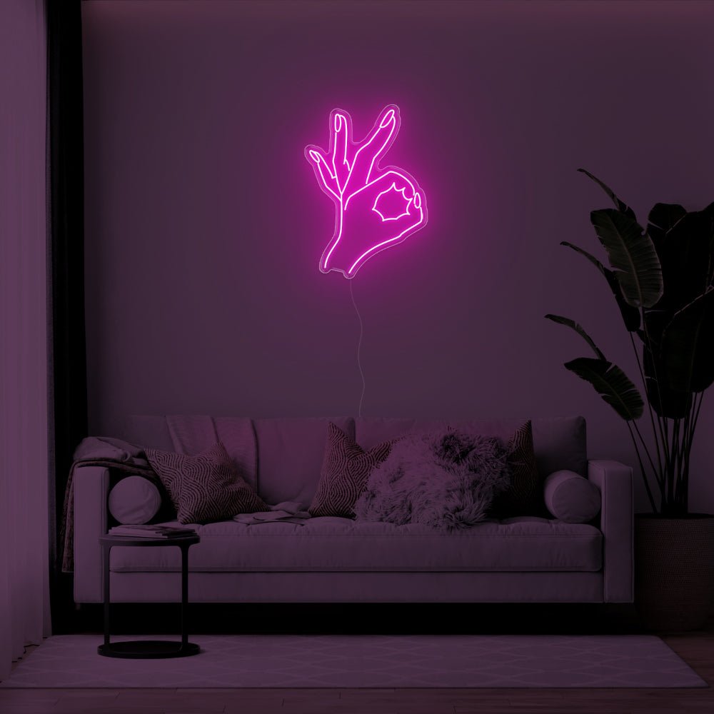 Okay Hand LED Neon Sign - 21inch x 30inchHot Pink