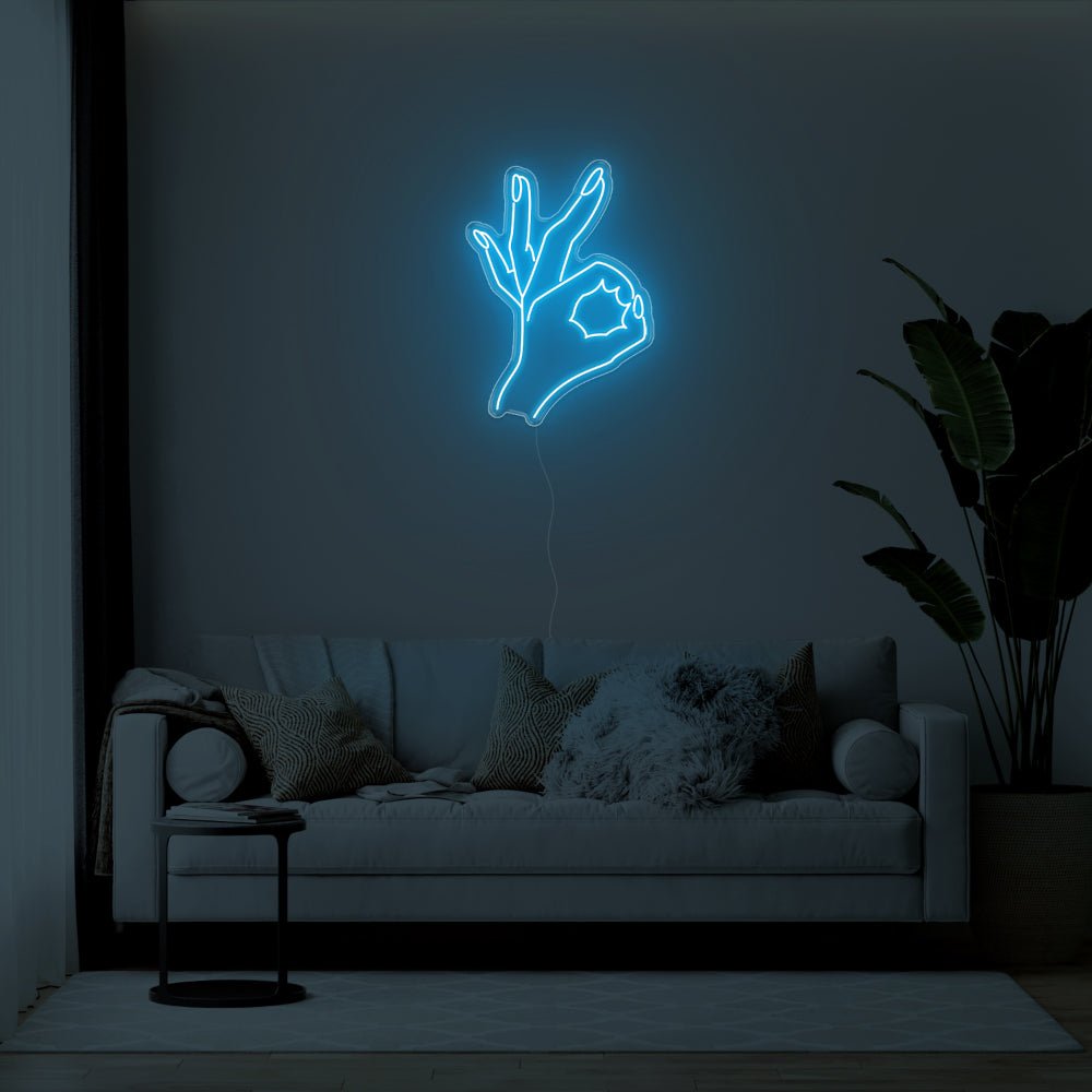 Okay Hand LED Neon Sign - 21inch x 30inchIce Blue
