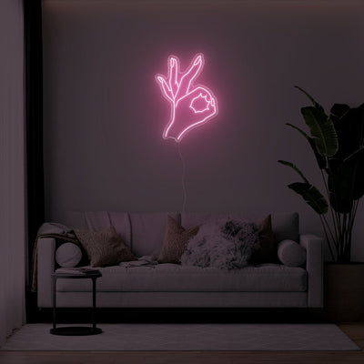 Okay Hand LED Neon Sign - 21inch x 30inchPink