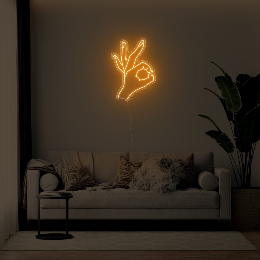 Okay Hand LED Neon Sign - 21inch x 30inchOrange