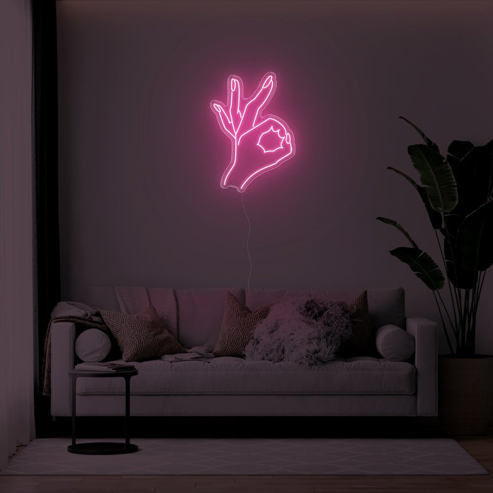 Okay Hand LED Neon Sign - 21inch x 30inchLight Pink