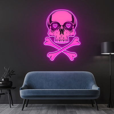 Pink Skull With Bones Neon Sign x Acrylic Artwork - 2ftLED Neon x Acrylic Print