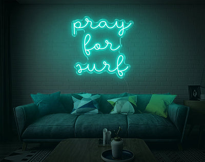 Pray For Surf LED Neon Sign - 24inch x 24inchTurquoise
