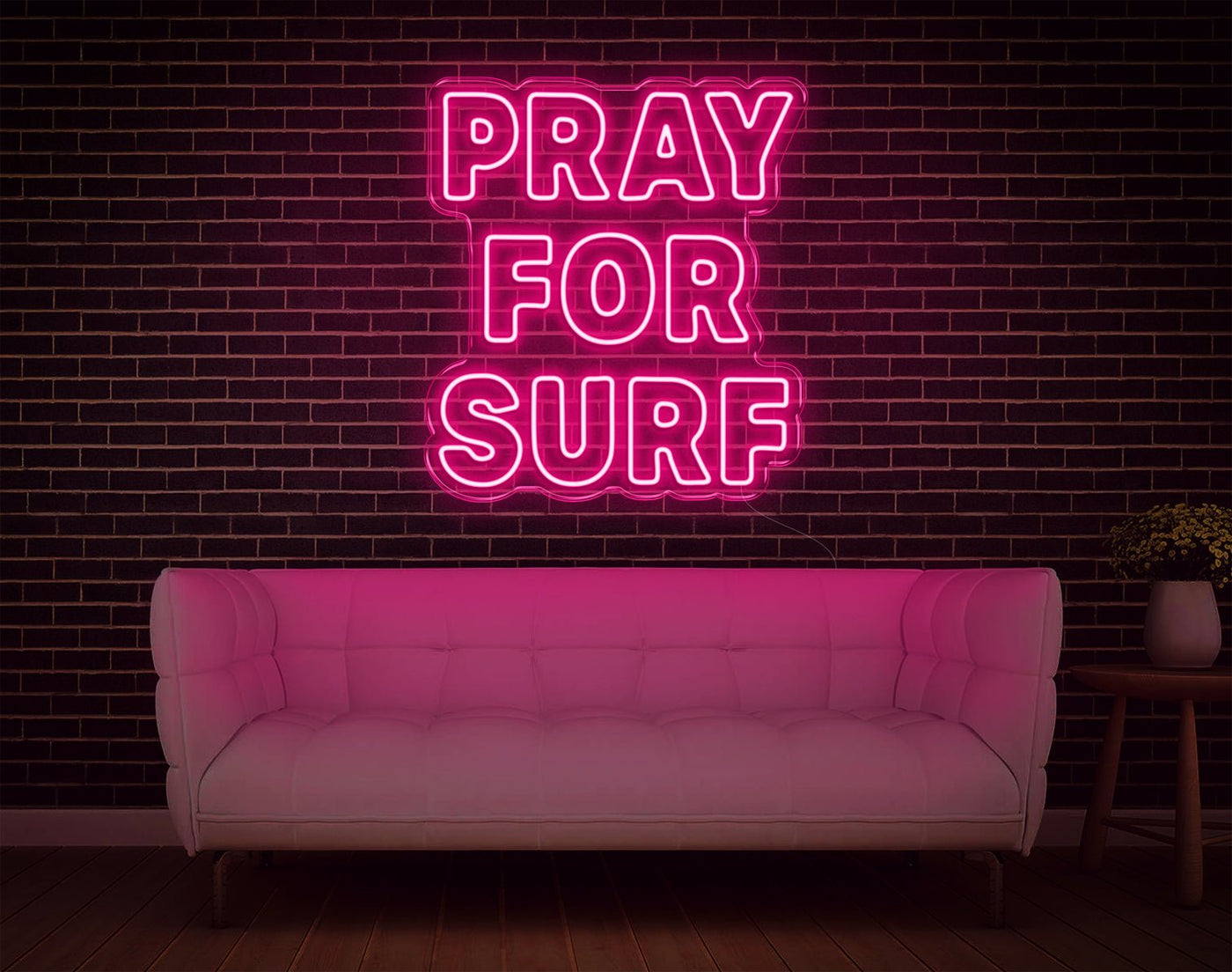 Pray For Surf LED Neon Sign v2 - 24inch x 21inchLight Pink