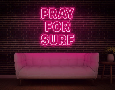 Pray For Surf LED Neon Sign v2 - 24inch x 21inchLight Pink