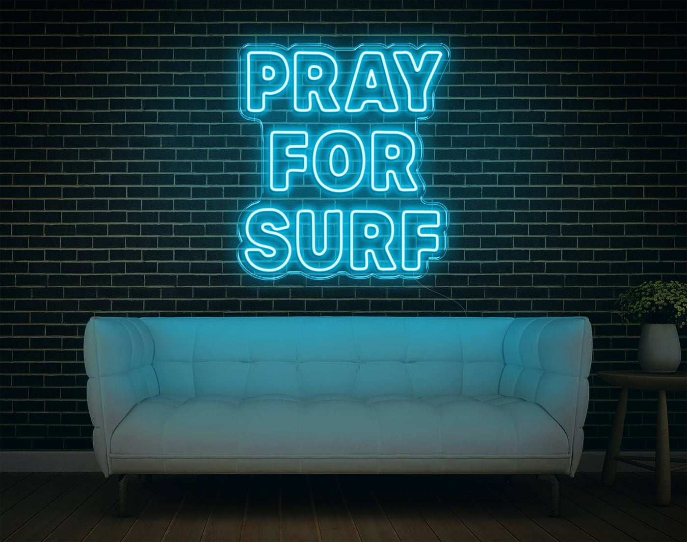 Pray For Surf LED Neon Sign v2 - 24inch x 21inchLight Blue
